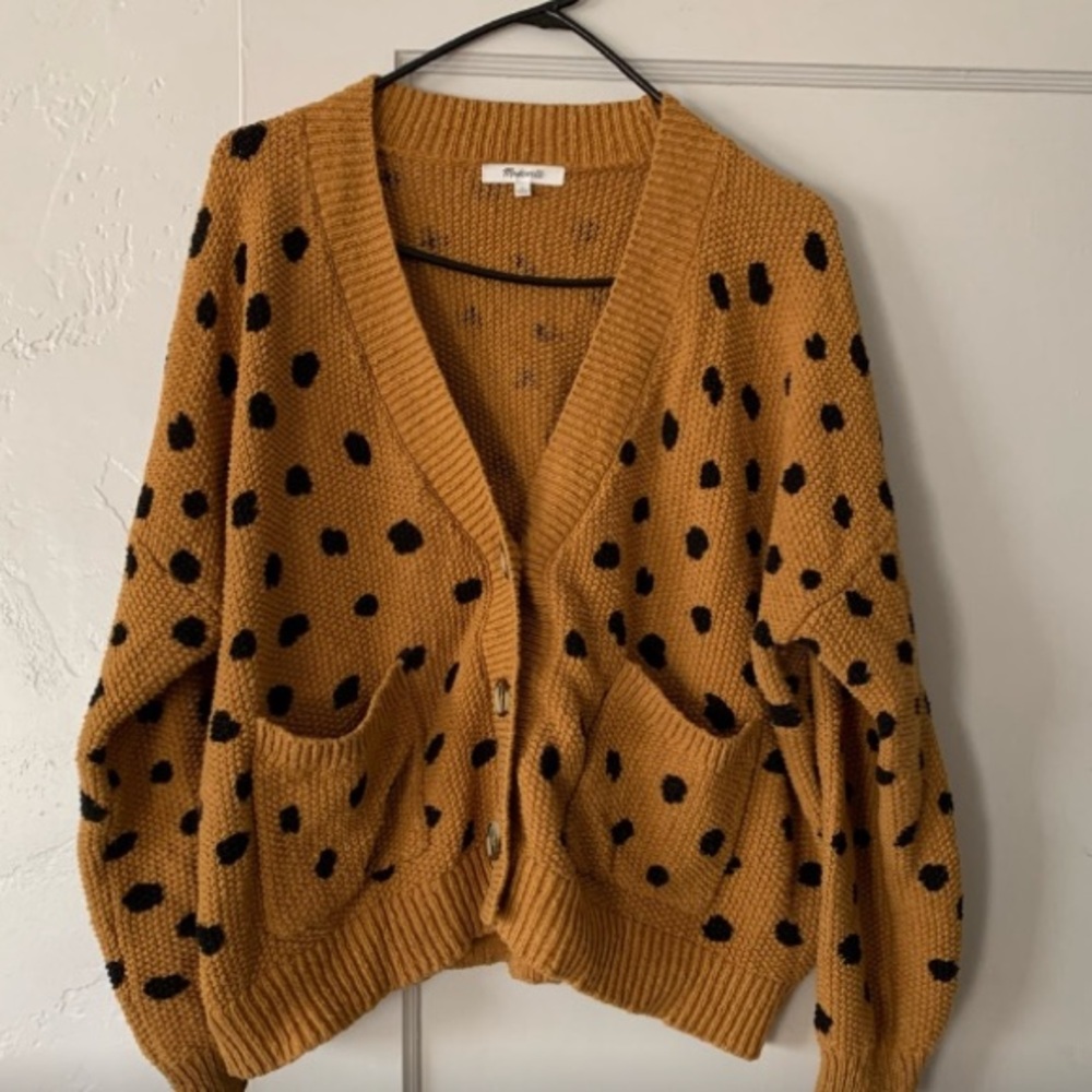 Madewell Mustard Polka Dot Cardigan